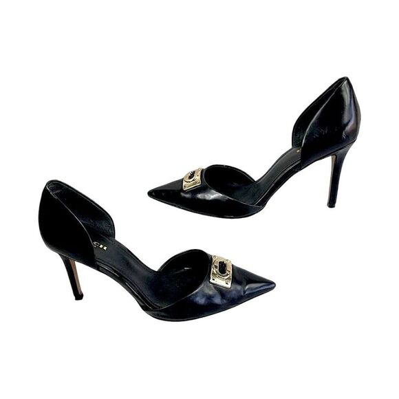COACH Raven Stiletto Heels Black D’Orsay Calf Leather Brass Buckle Size 10 - Picture 2 of 8